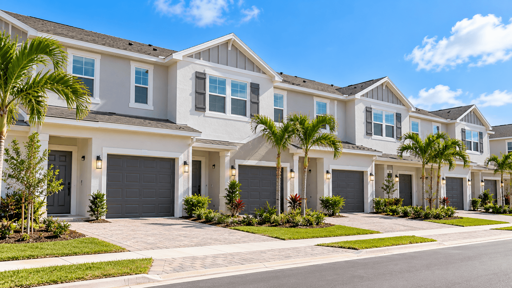 Front of two-story Lennar townhomes at Terra Sol in Homestead, FL