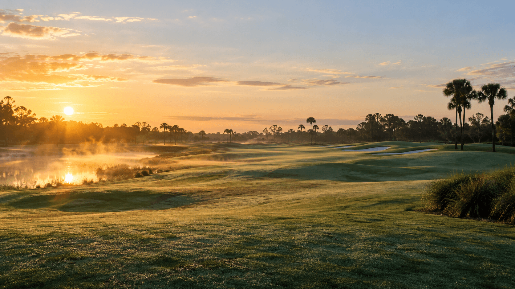 Golf course fairway at sunrise in South Florida