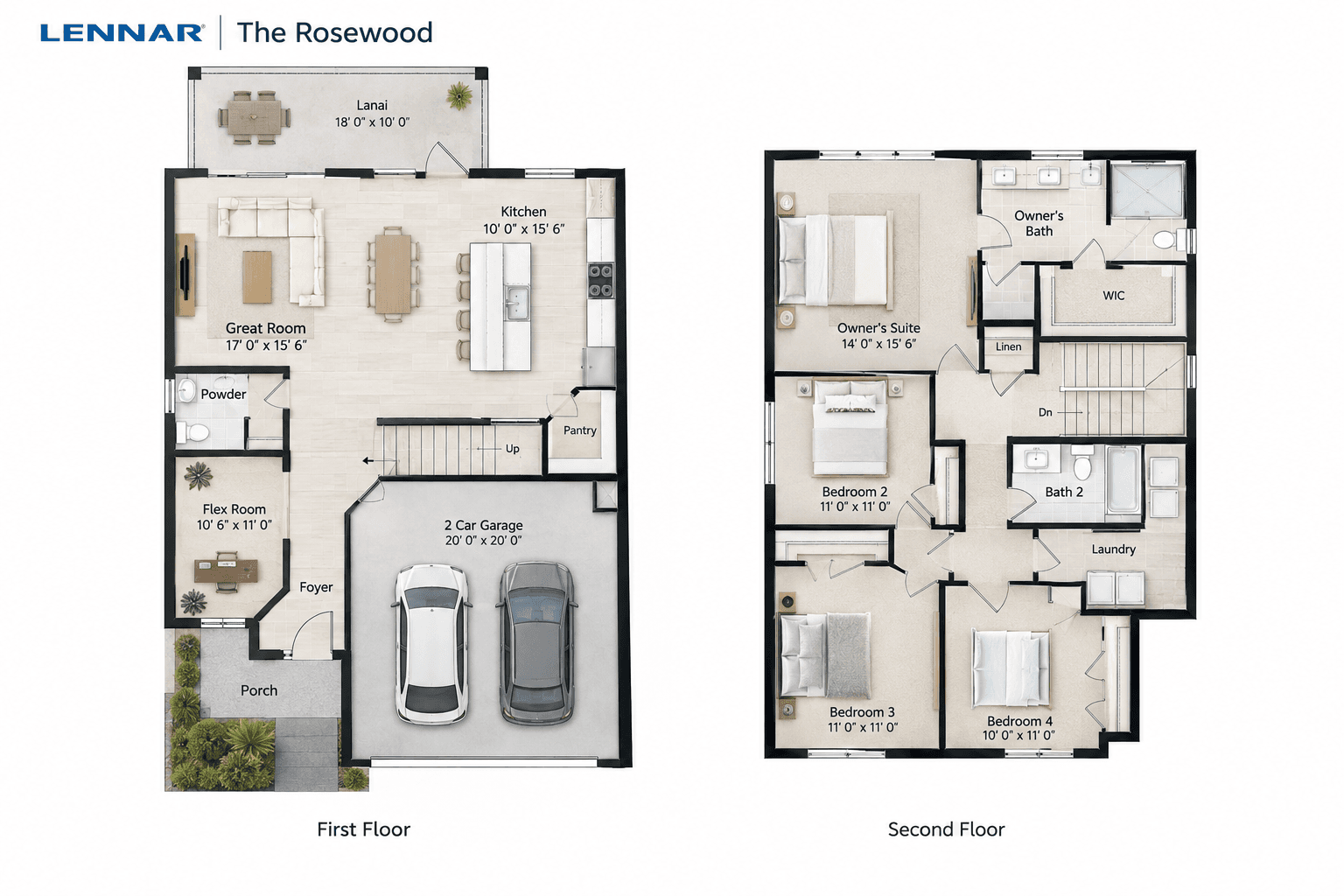 Rosewood floor plan at Emerald Palms with a first-floor bedroom and bath