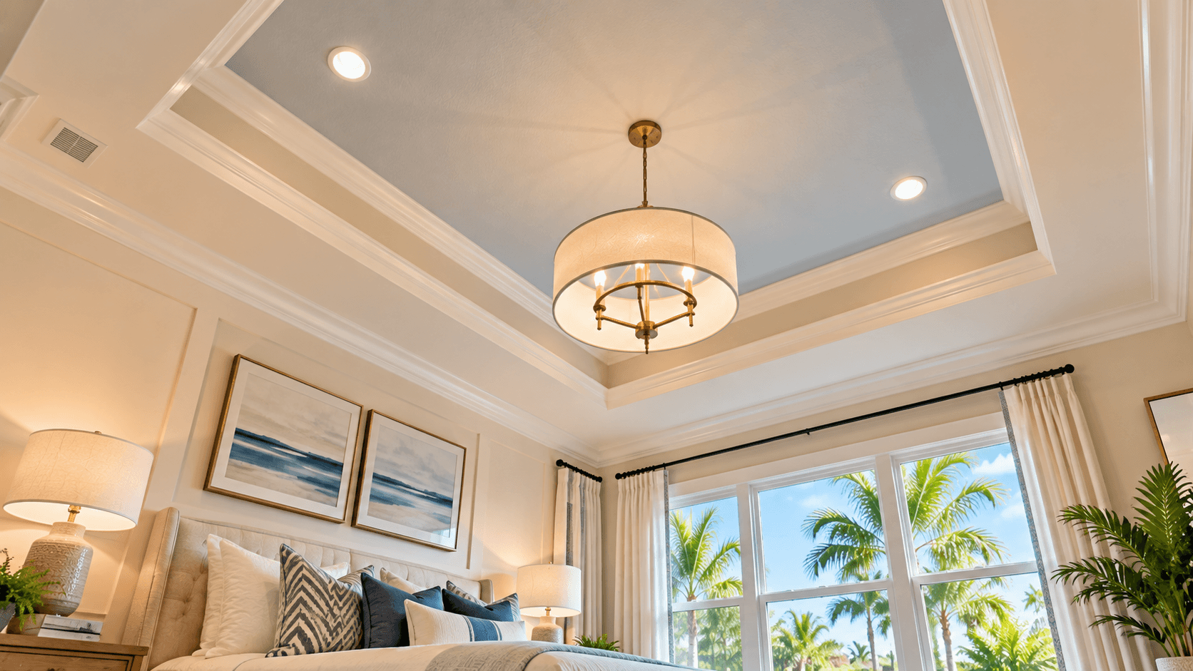 Tray ceiling with crown molding in a Greyhawk Landing owner's bedroom