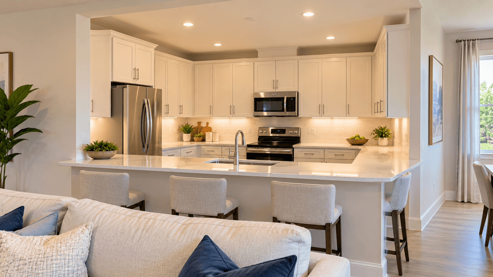 U-shaped kitchen in the Sunglow townhome at Del Mar