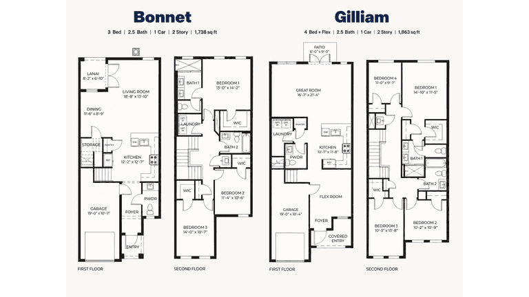 Bonnet, Gilliam, Stranahan, and Westland floor plans at Vineyards