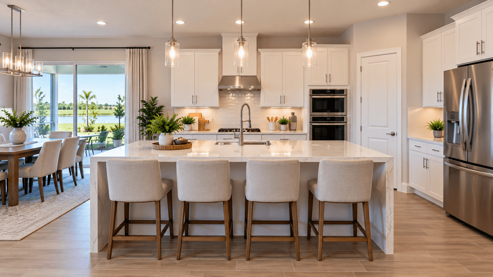 Waterfall island in the kitchen of the Fraser at Ivy Ranch