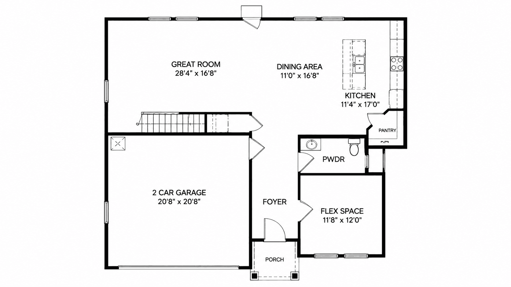 Galen floor plan first floor showing the flex space beside the front door