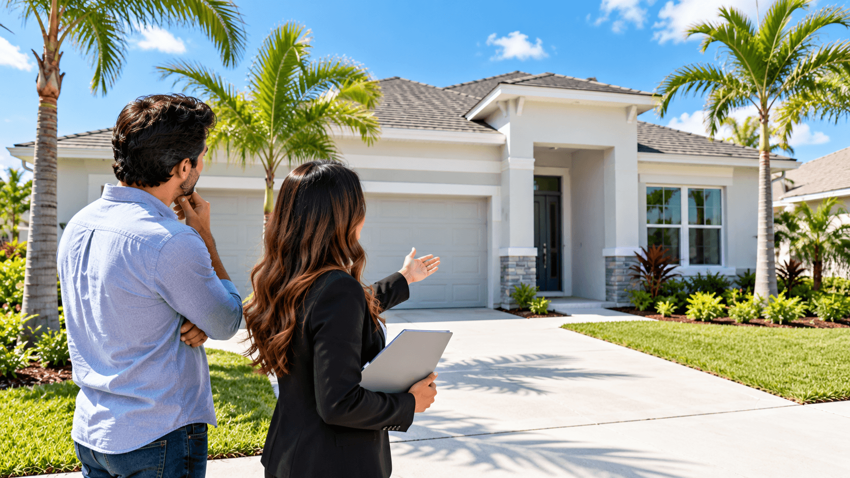 Buyer and agent viewing a finished generic new home
