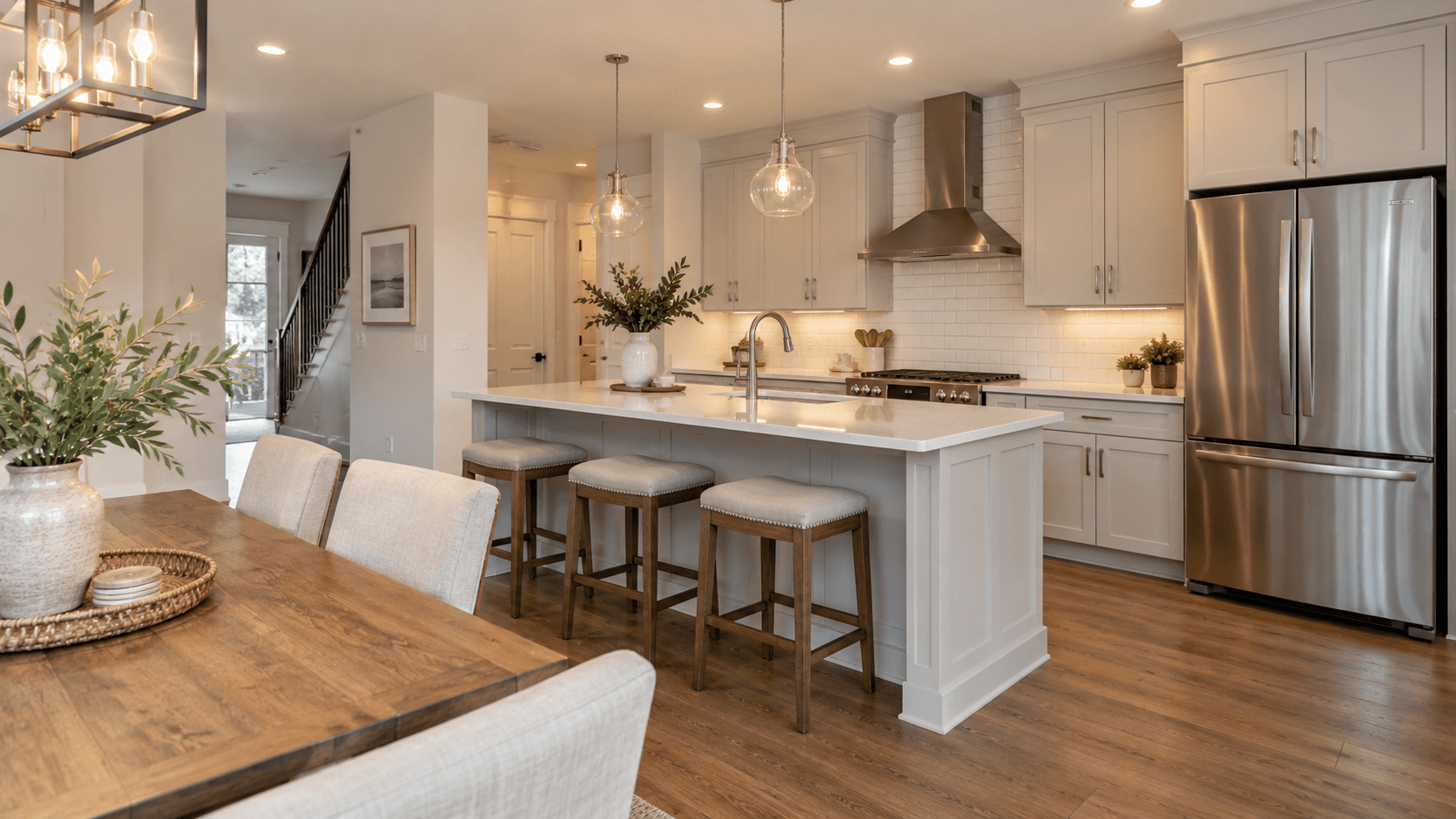 Central Park Townhomes kitchen with quartz countertops and stainless steel appliances
